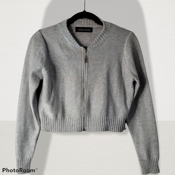 naked wardrobe Sweaters - Naked Waredrobe sparkly silver crop long sleeve sweater, M/L